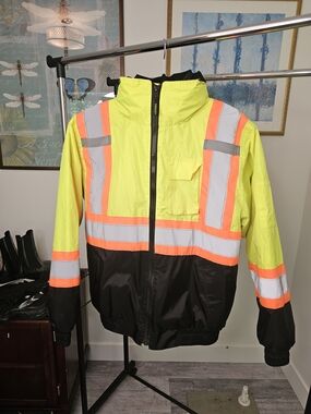 High-Visibility Safety Jacket - Neon Yellow & Black with Reflective Stripes